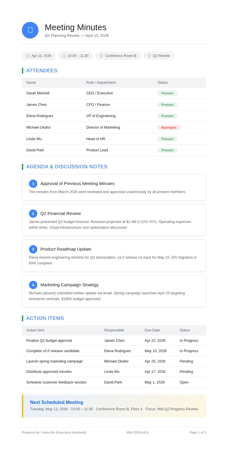 Google material meeting minutes